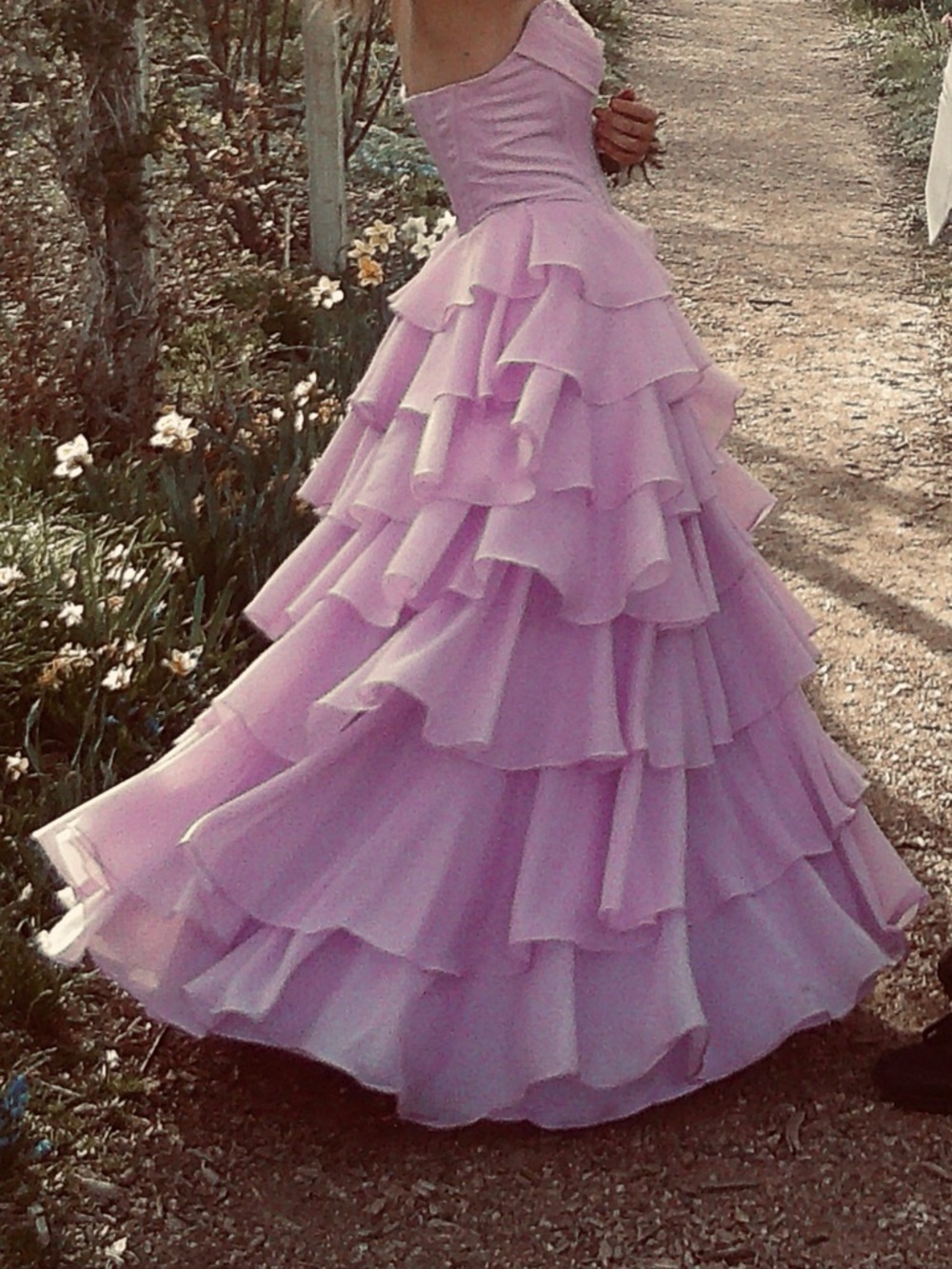 Strapless Lavender Tiered Ruffle Evening Gown